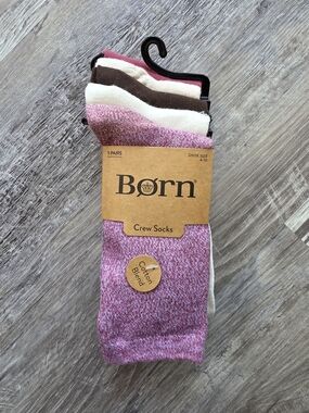 Born Five-Pair Crew Socks Cotton Blend Size 4-10 NWT